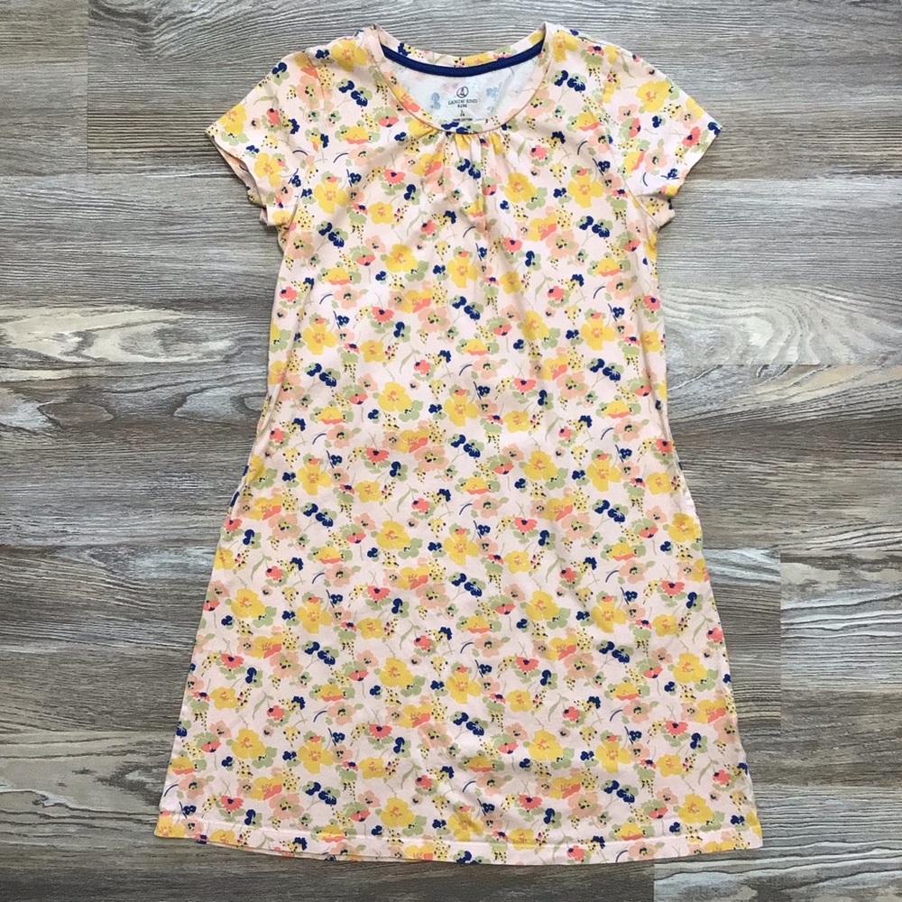 Lands’ End Pink Floral Casual Cotton Short Sleeve Dress Large 14